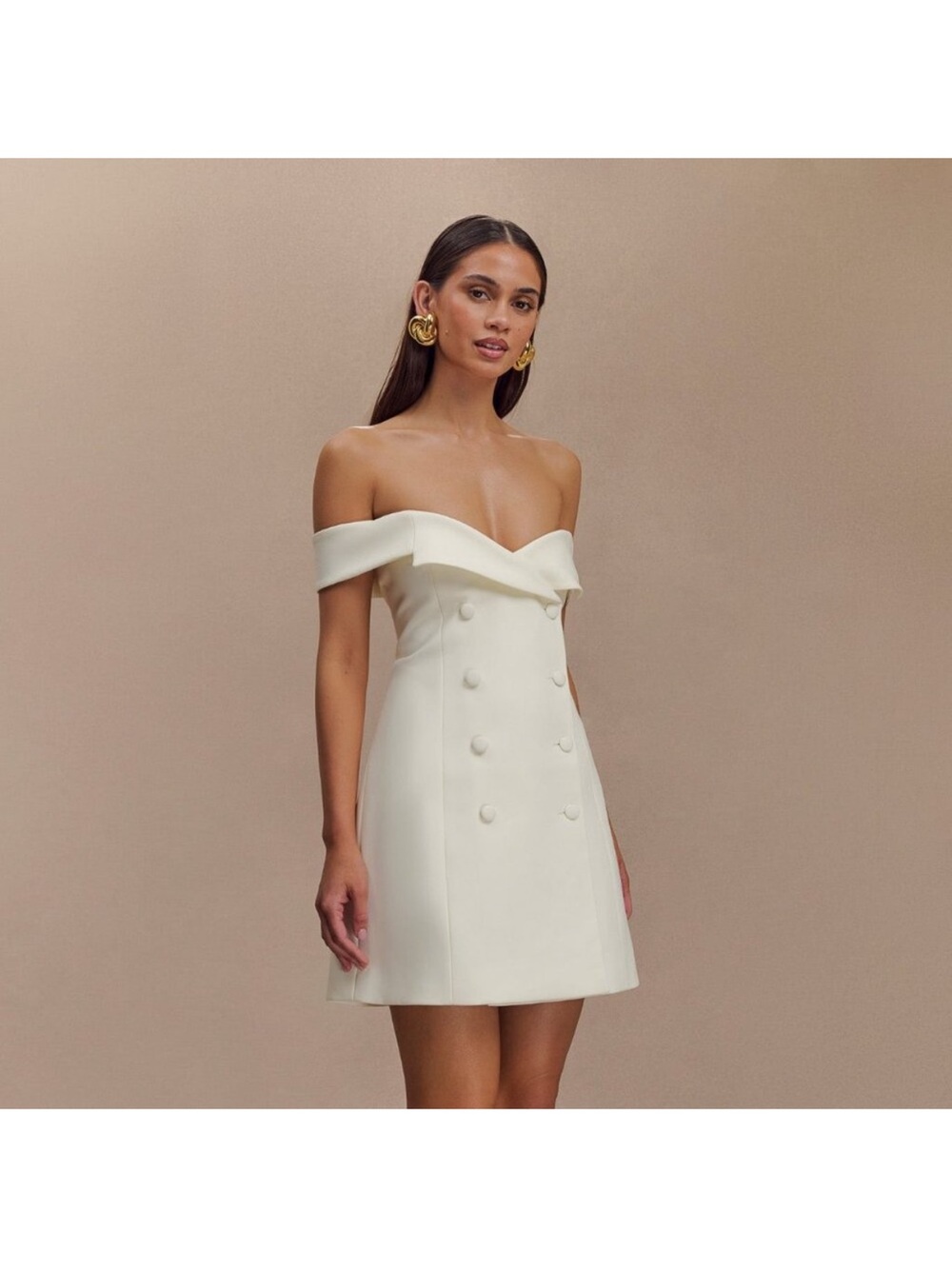 Meshki “Noelle” Off The Shoulder Tailored Dress